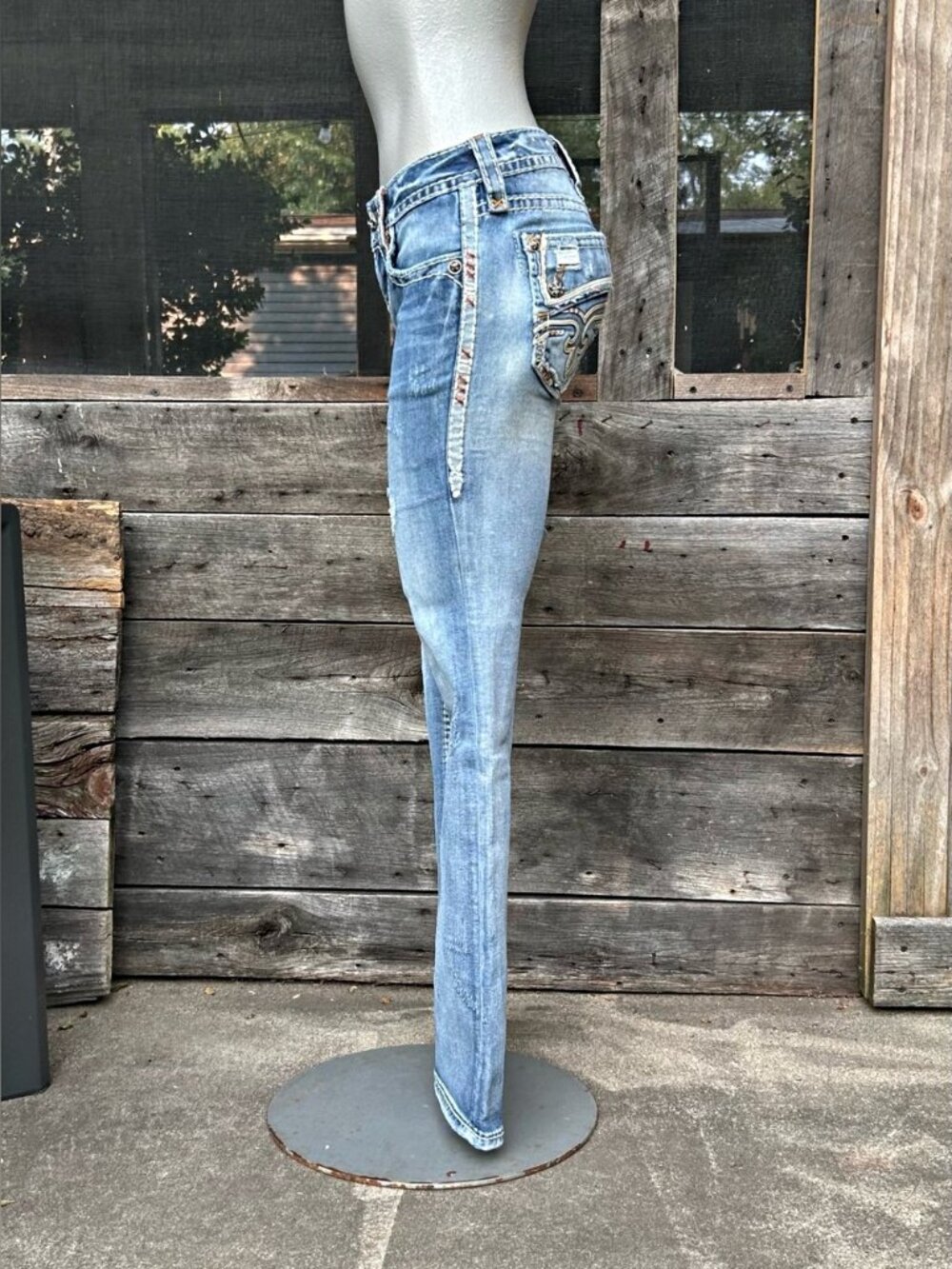 Rock Revival Cameo Stretch Distressed Denim Slim Boot Cut Jeans~25~ - Picture 4 of 7